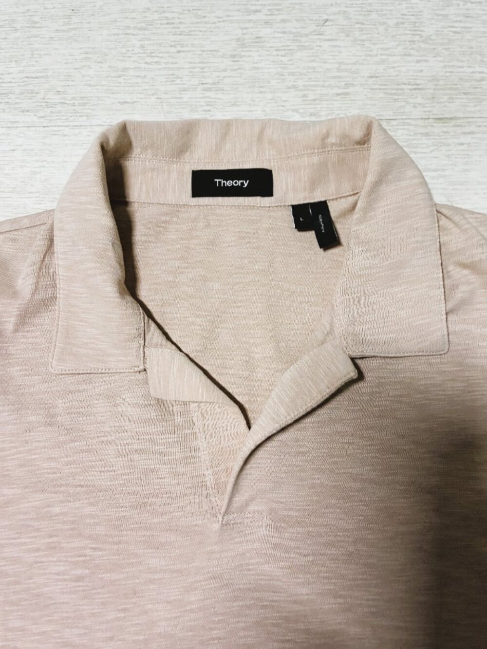 Theory Men's "Willem" Cosmos Slub Cotton Buttonless Polo Shirt Beige Tan Size L